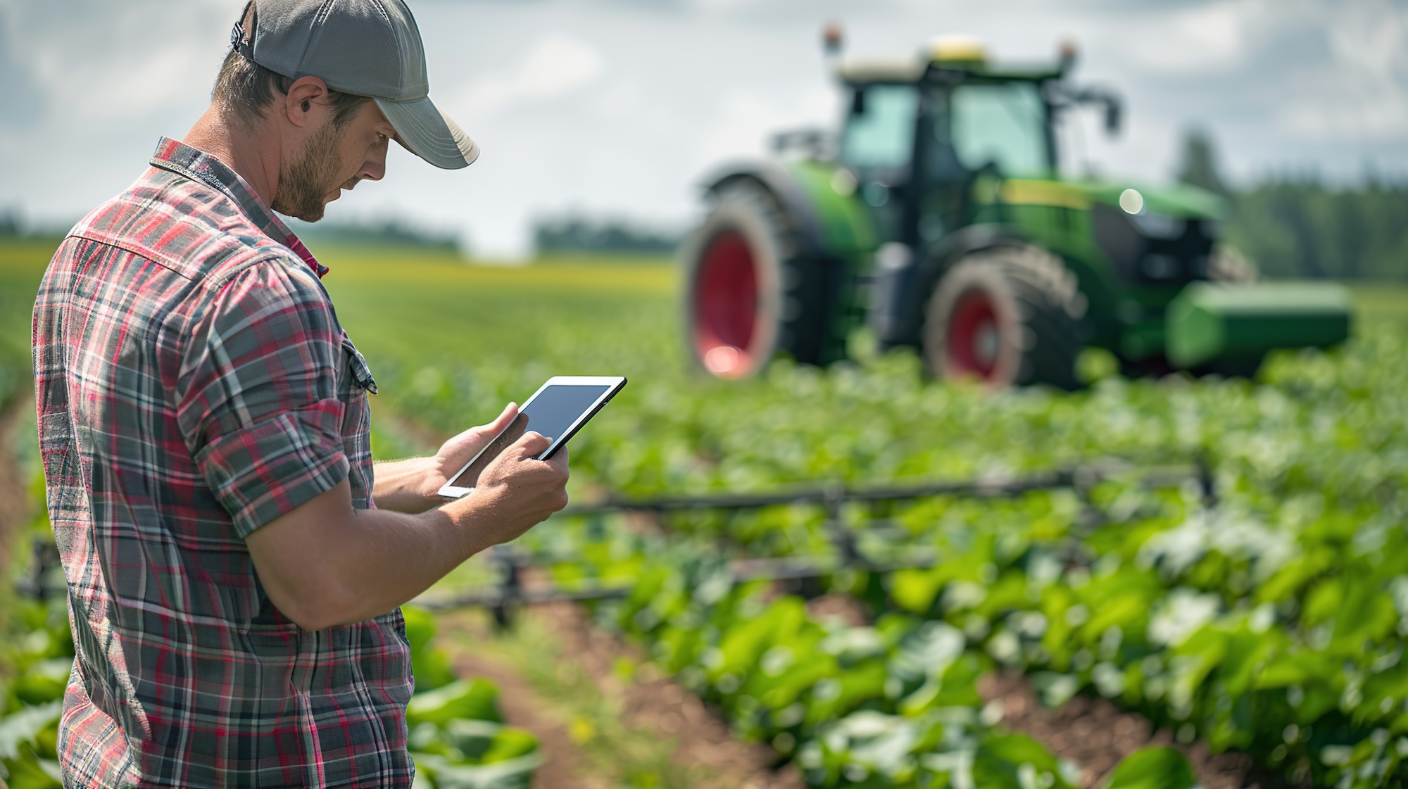 Farmer with tablet reviewing crop data